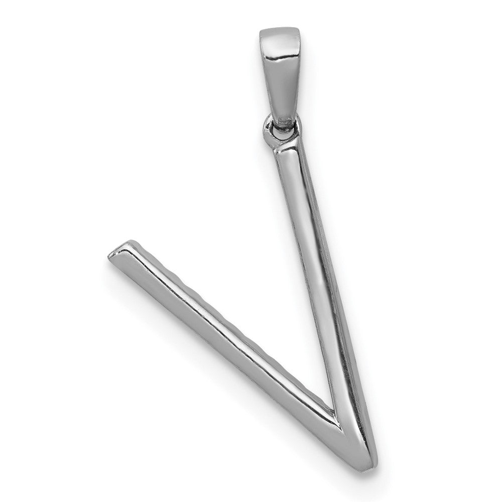 14K White Gold Diamond Letter V Initial Pendant