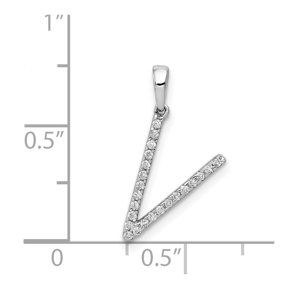 14K White Gold Diamond Letter V Initial Pendant