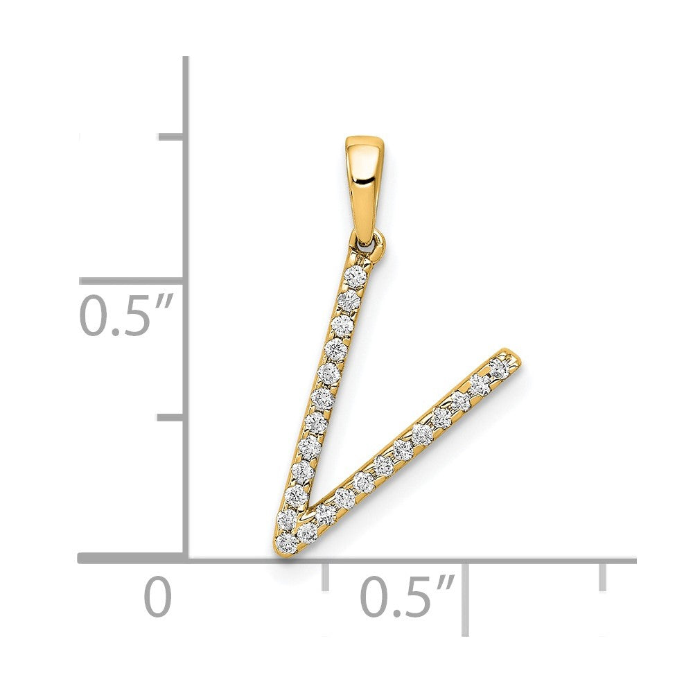 14K Diamond Letter V Initial Pendant