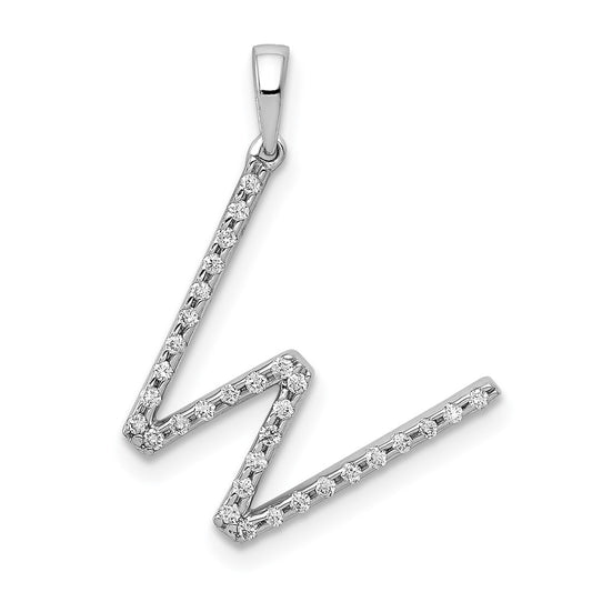 14K White Gold Diamond Letter W Initial Pendant