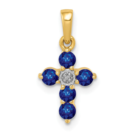 14k Sapphire and Diamond Cross Pendant