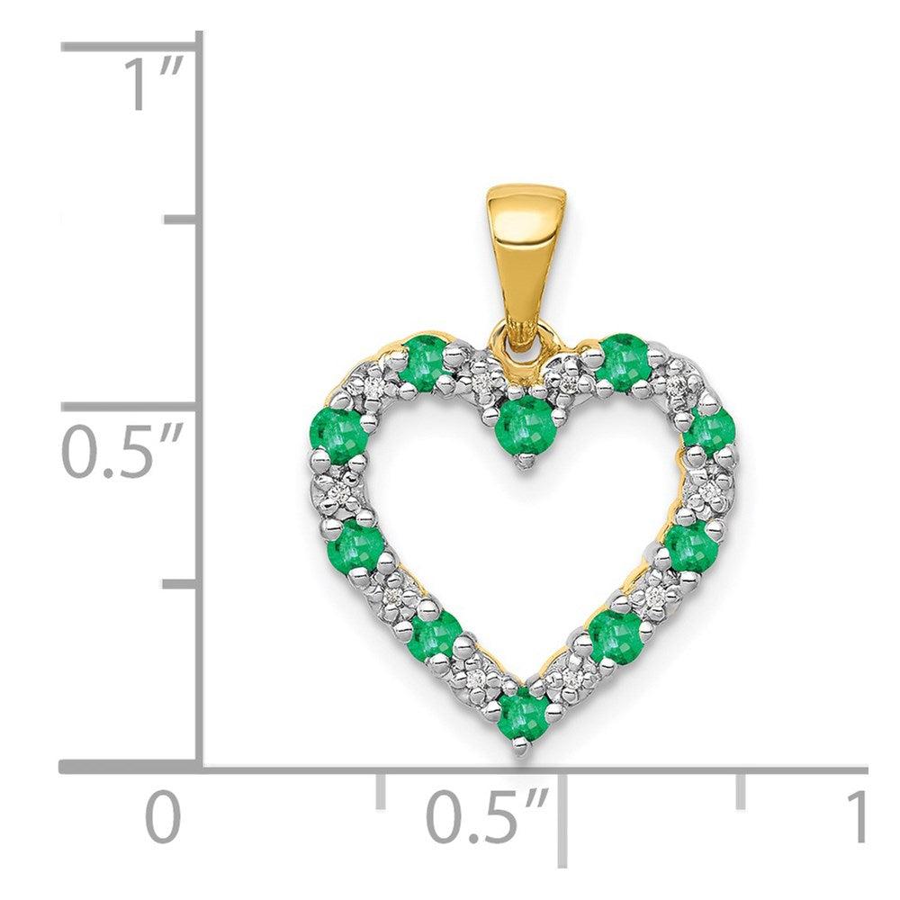 14k Diamond and Emerald Heart Pendant