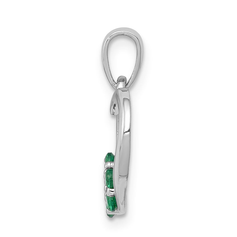 14k White Gold Diamond and Emerald Heart and Flower Pendant