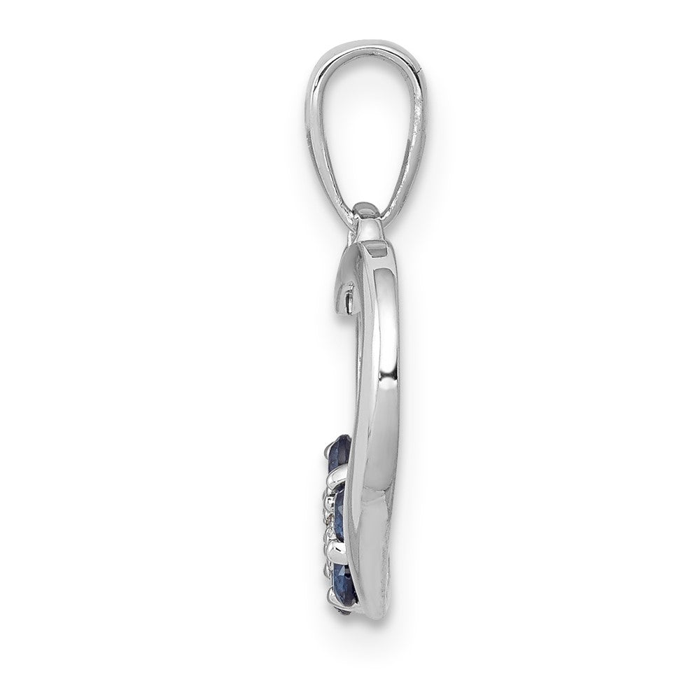 14k White Gold Diamond and Sapphire Heart w/ Flower Pendant