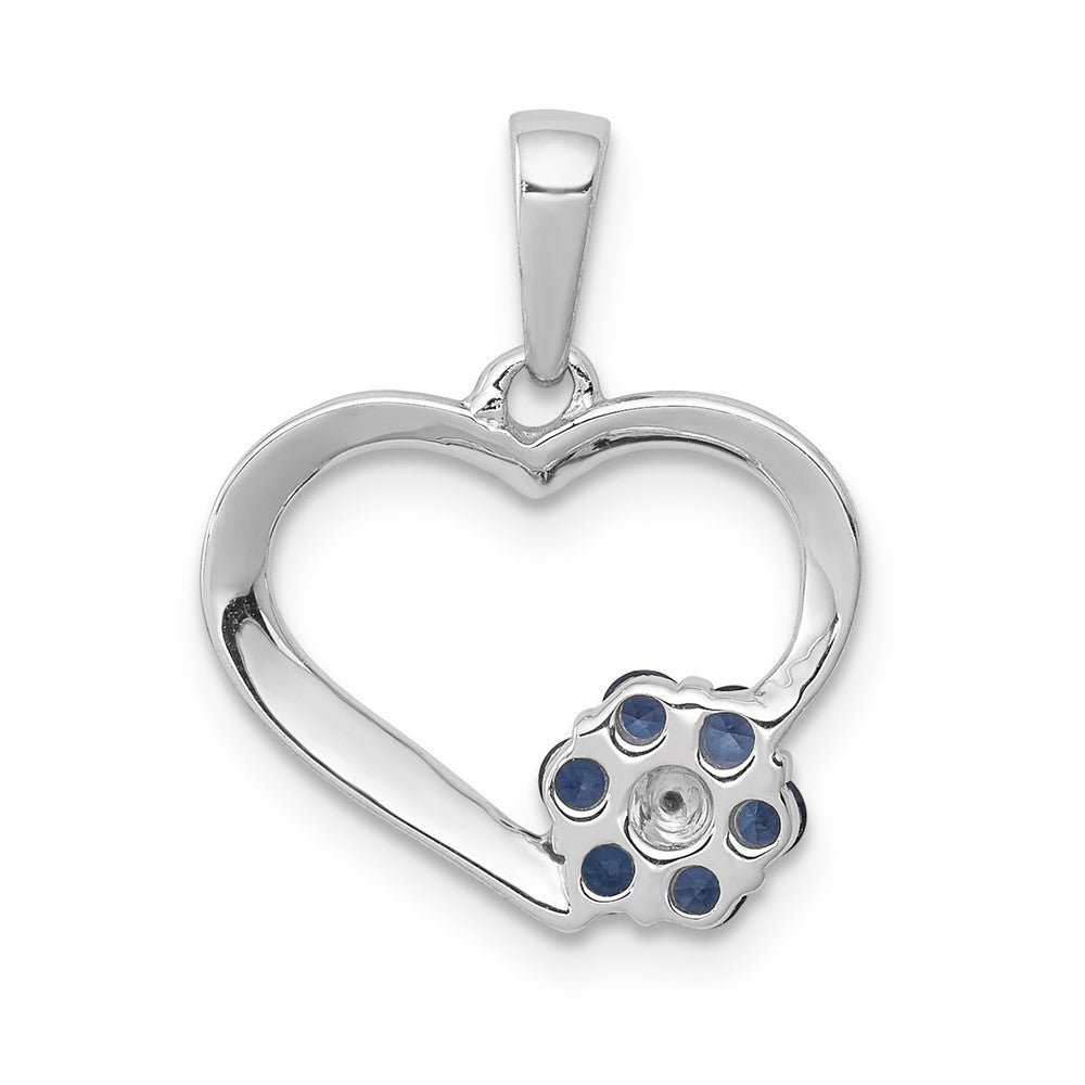 14k White Gold Diamond and Sapphire Heart w/ Flower Pendant