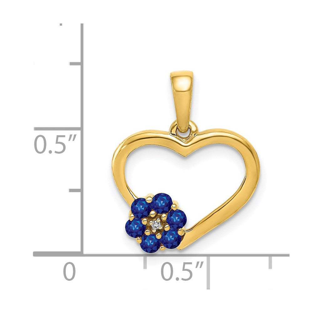 14k Diamond and Sapphire Heart w/ Flower Pendant