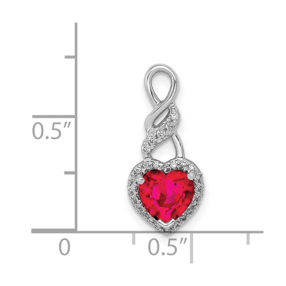14k White Gold Diamond and .75 Ruby Heart Chain Slide