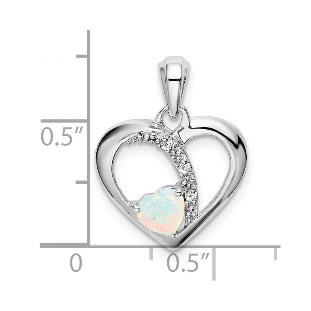 14k White Gold Created Opal and Diamond Heart Pendant