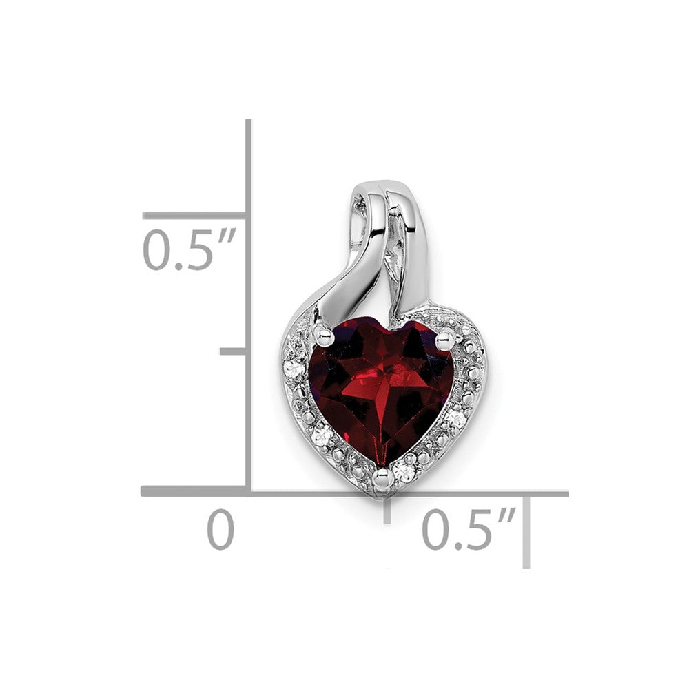 14k White Gold Garnet and Diamond Heart Pendant
