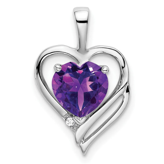 14k White Gold Amethyst and Diamond Heart Pendant