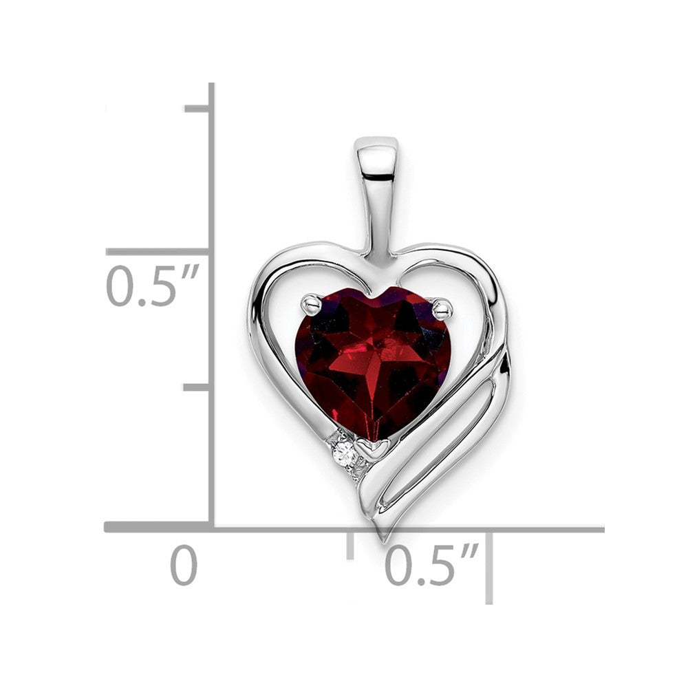 14k White Gold Garnet and Diamond Heart Pendant