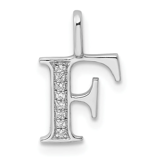 14K White Gold Diamond Letter F Initial Pendant