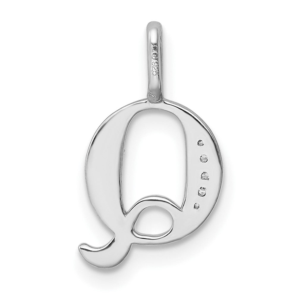 14K White Gold Diamond Letter Q Initial Pendant