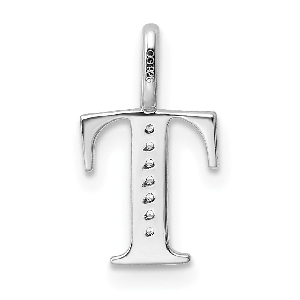 14K White Gold Diamond Letter T Initial Pendant