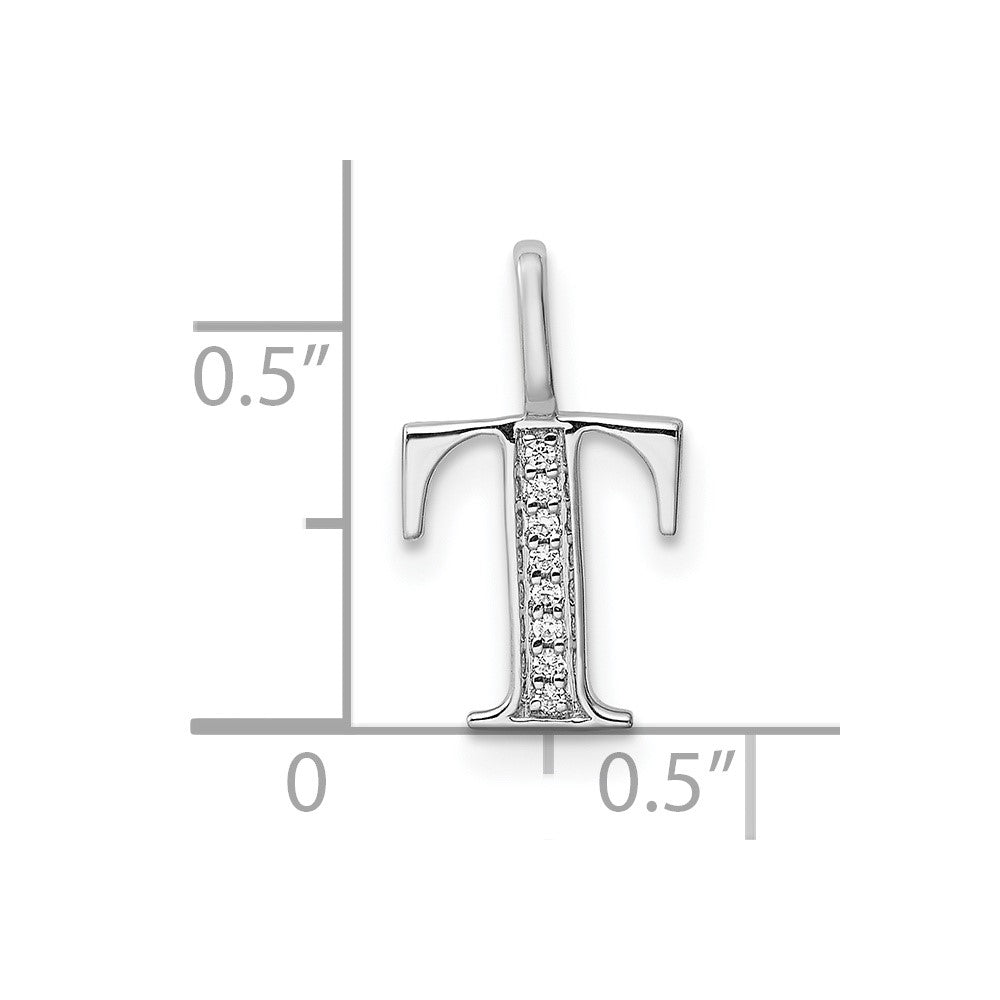 14K White Gold Diamond Letter T Initial Pendant