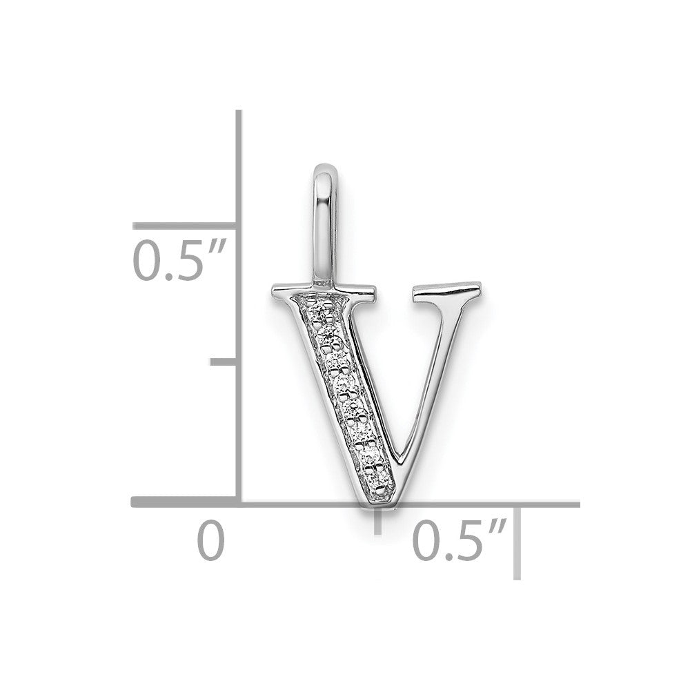 14K White Gold Diamond Letter V Initial Pendant