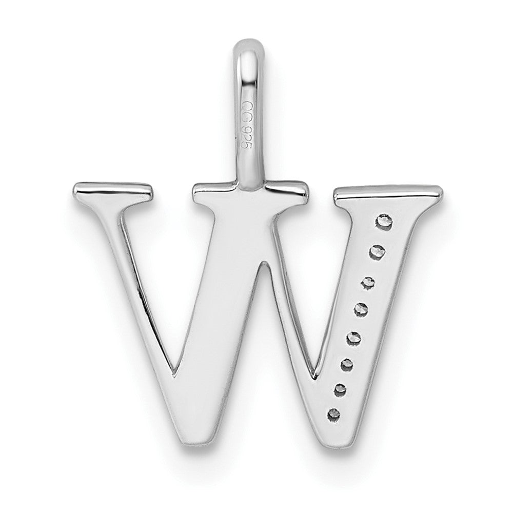 14K White Gold Diamond Letter W Initial Pendant