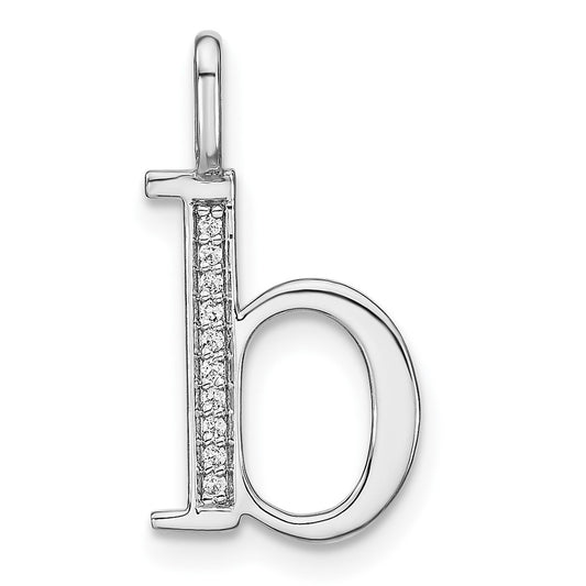 14K White Gold Diamond Lower Case Letter B Initial Pendant