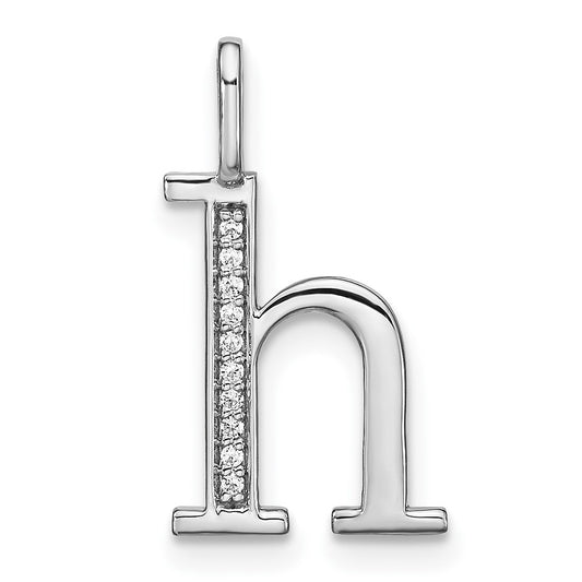 14K White Gold Diamond Lower Case Letter H Initial Pendant