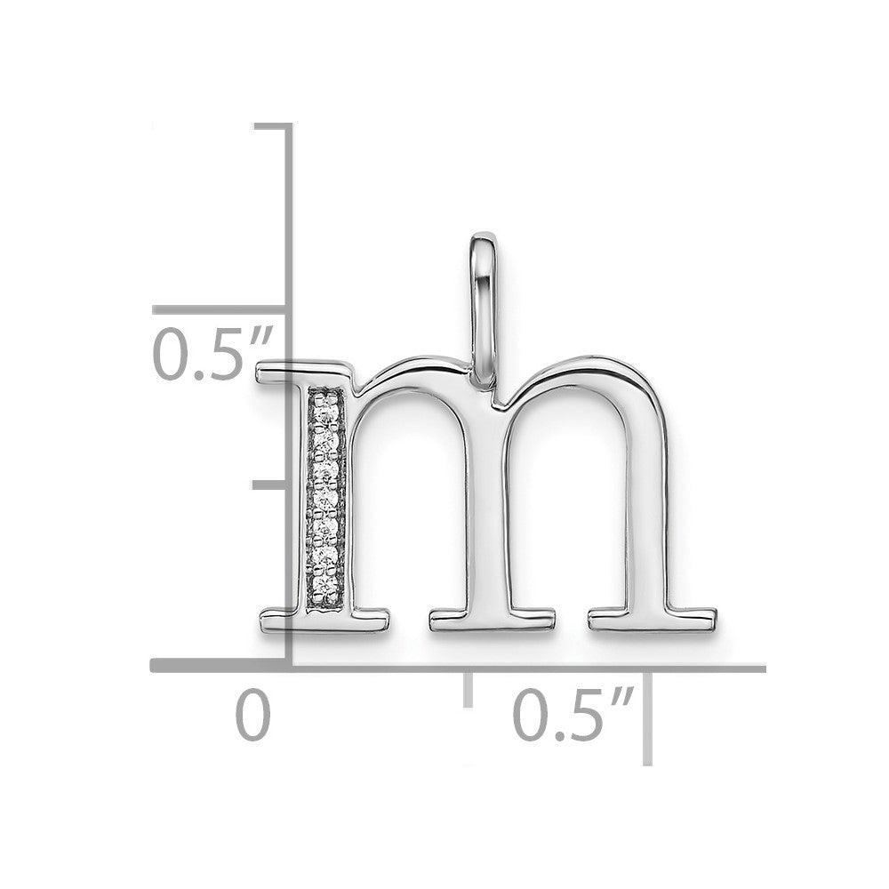 14K White Gold Diamond Lower Case Letter M Initial Pendant