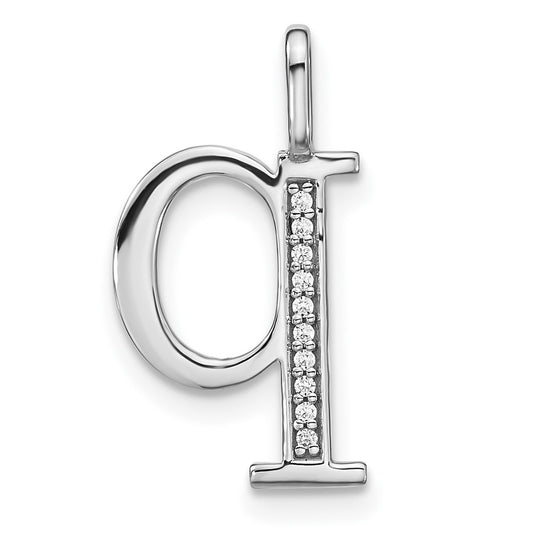 14K White Gold Diamond Lower Case Letter Q Initial Pendant