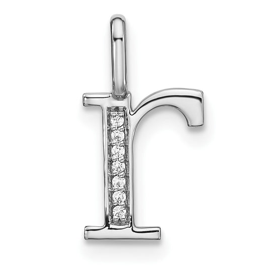 14K White Gold Diamond Lower Case Letter R Initial Pendant
