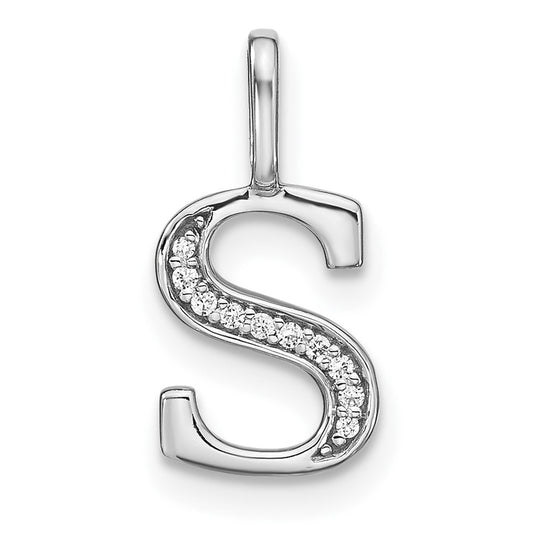 14K White Gold Diamond Lower Case Letter S Initial Pendant