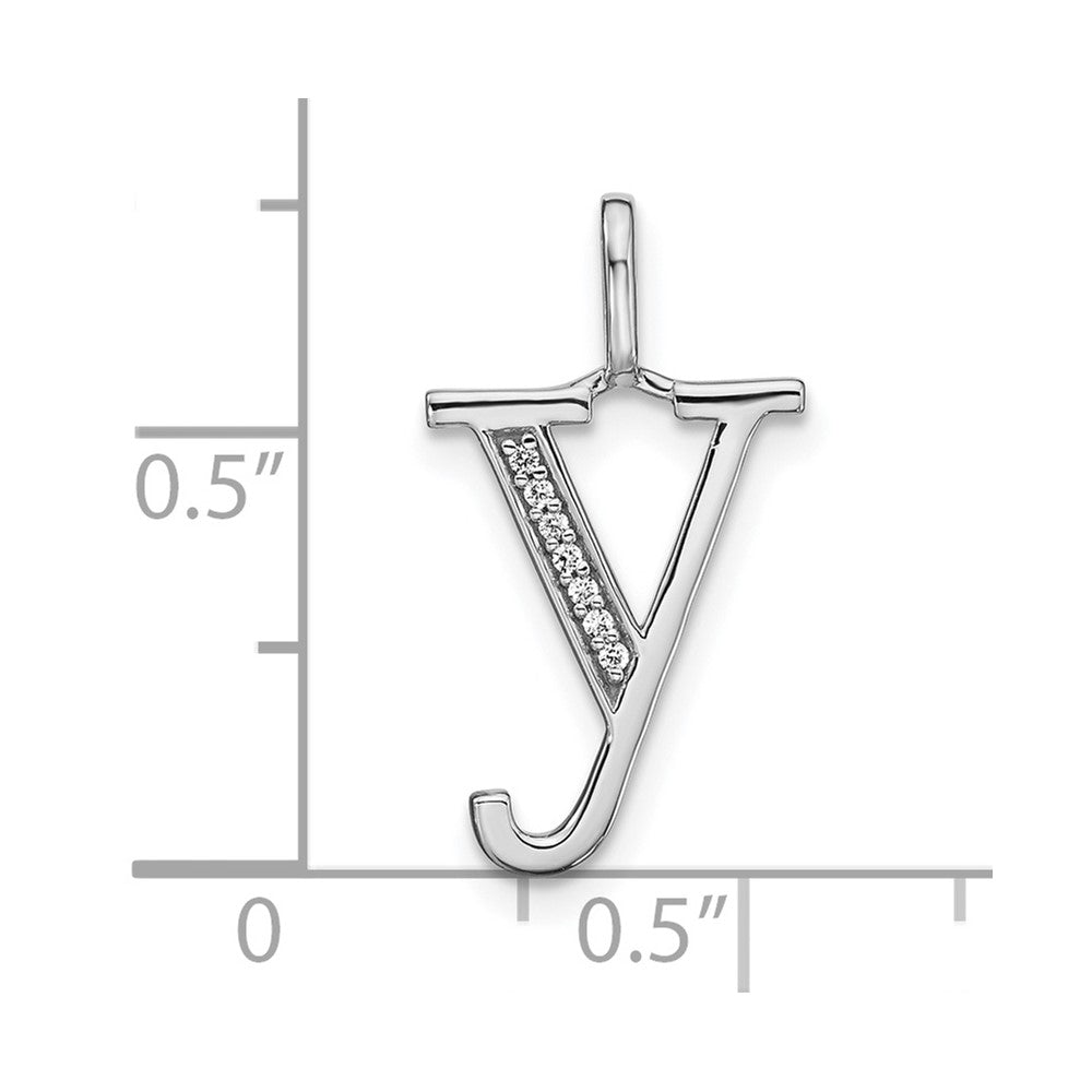 14K White Gold Diamond Lower Case Letter Y Initial Pendant