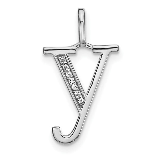 14K White Gold Diamond Lower Case Letter Y Initial Pendant