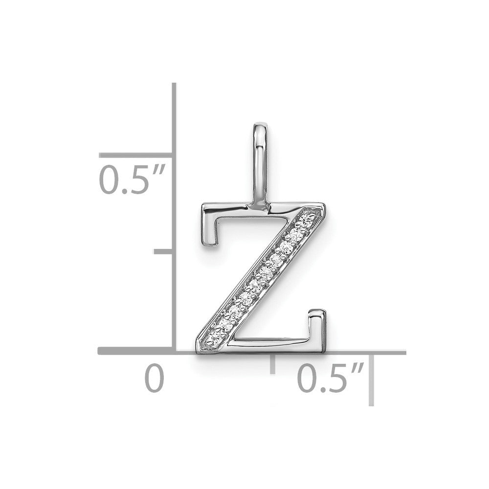 14K White Gold Diamond Lower Case Letter Z Initial Pendant