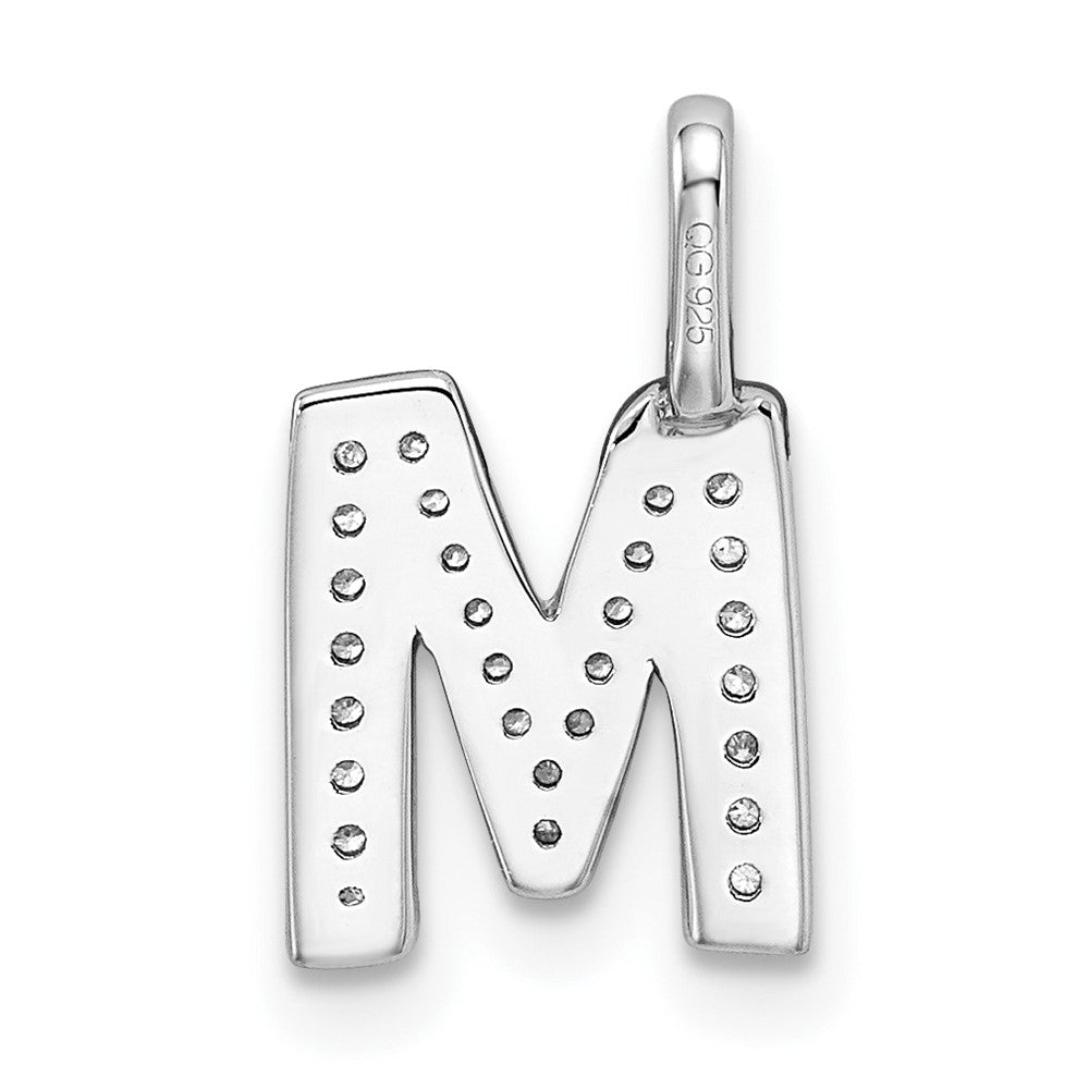 14K White Gold Diamond Letter M Initial Pendant