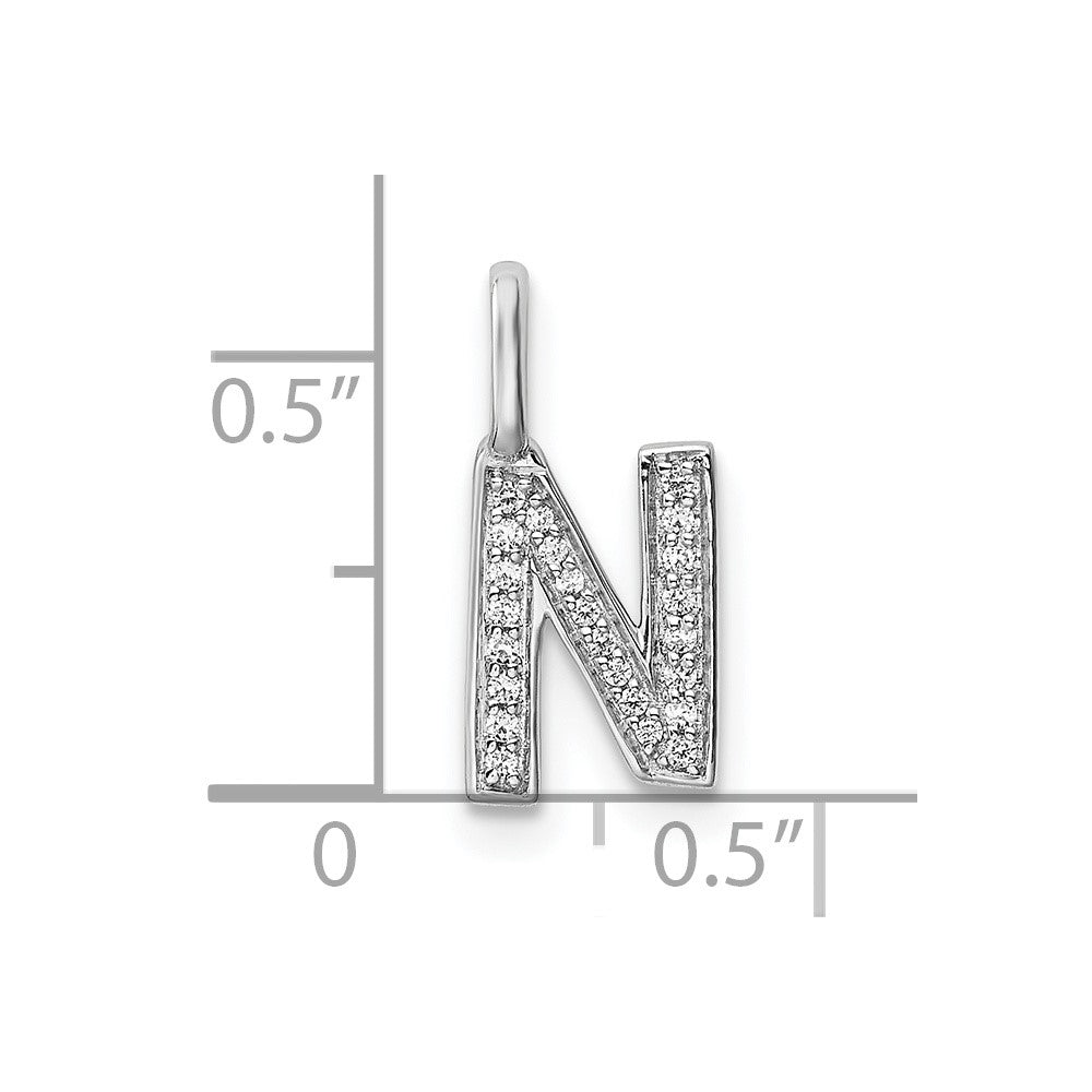 14K White Gold Diamond Letter N Initial Pendant