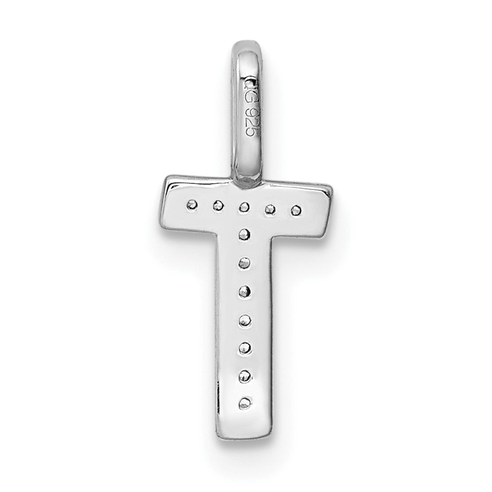 14K White Gold Diamond Letter T Initial Pendant