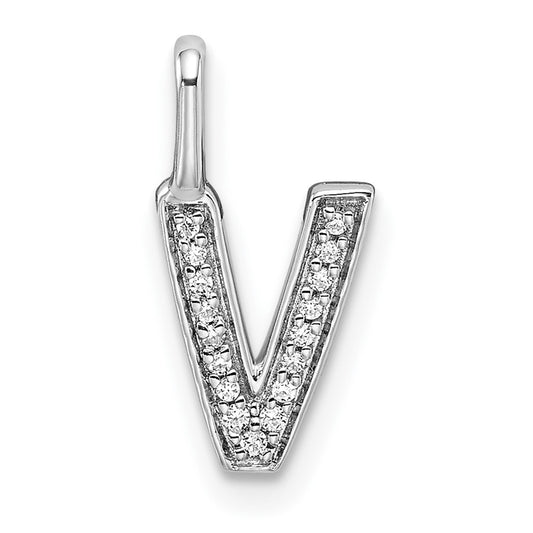14K White Gold Diamond Letter V Initial Pendant