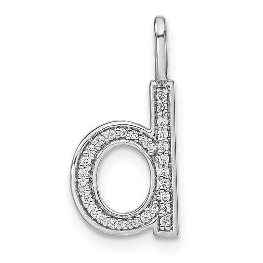 14K White Gold Diamond Lower Case Letter D Initial Pendant