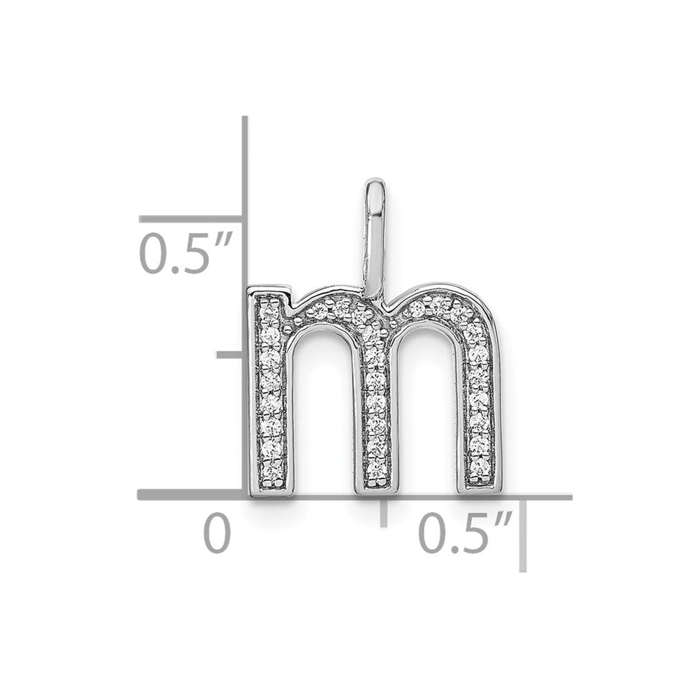 14K White Gold Diamond Lower Case Letter M Initial Pendant