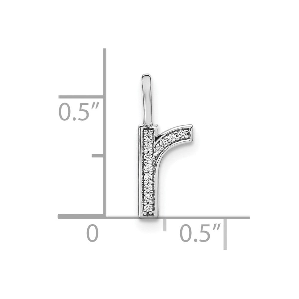 14K White Gold Diamond Lower Case Letter R Initial Pendant