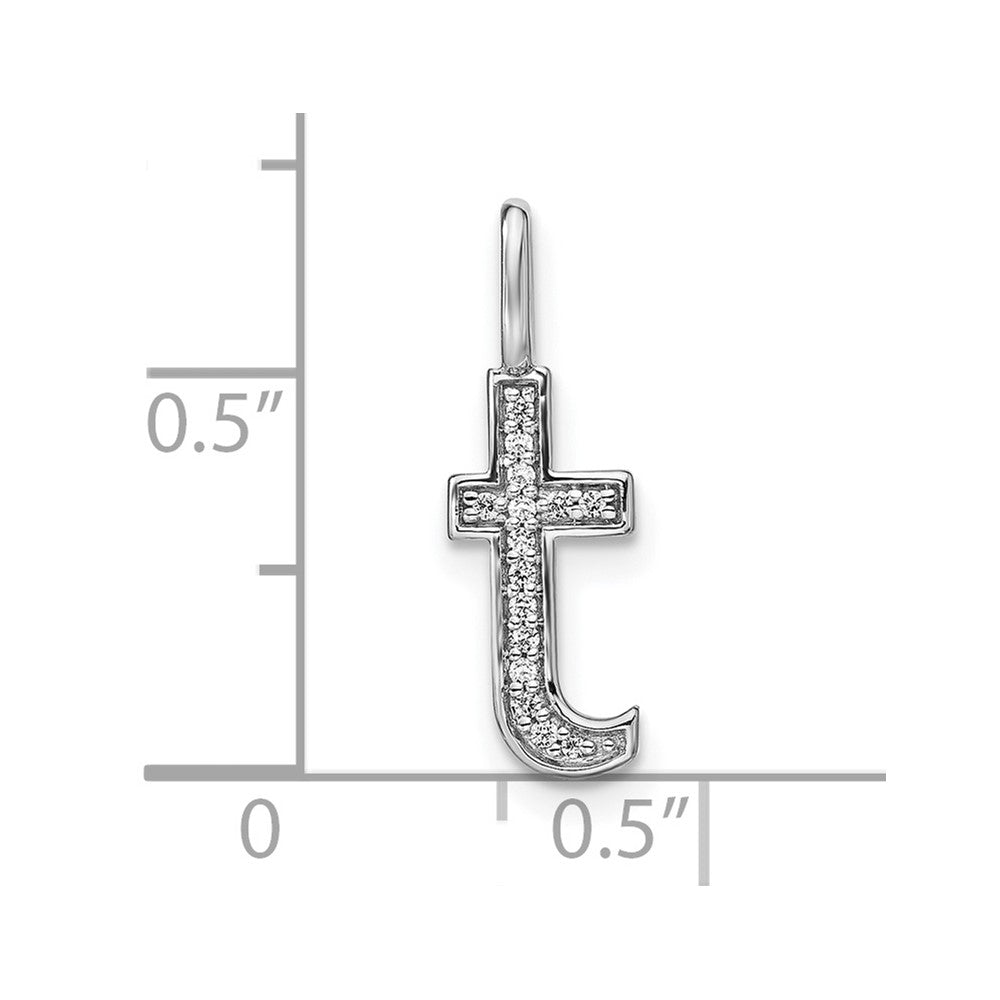 14K White Gold Diamond Lower Case Letter T Initial Pendant