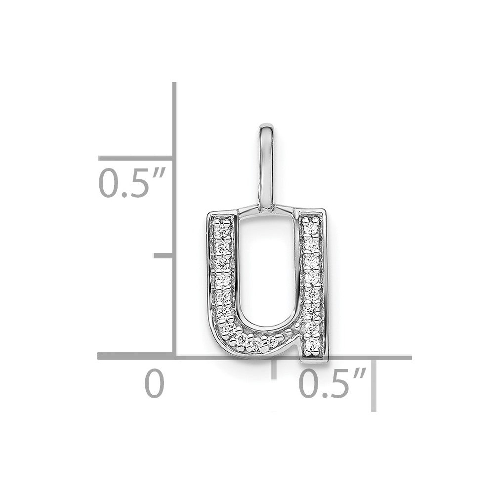 14K White Gold Diamond Lower Case Letter U Initial Pendant