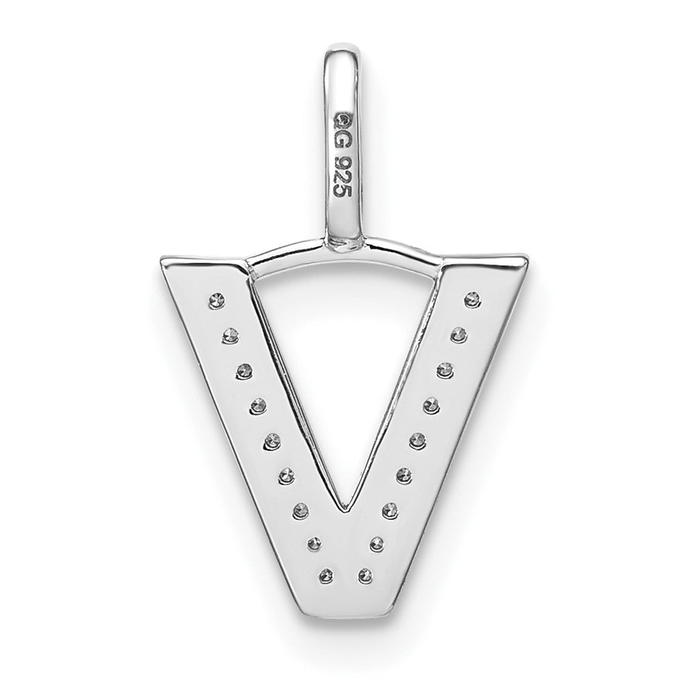 14K White Gold Diamond Lower Case Letter V Initial Pendant