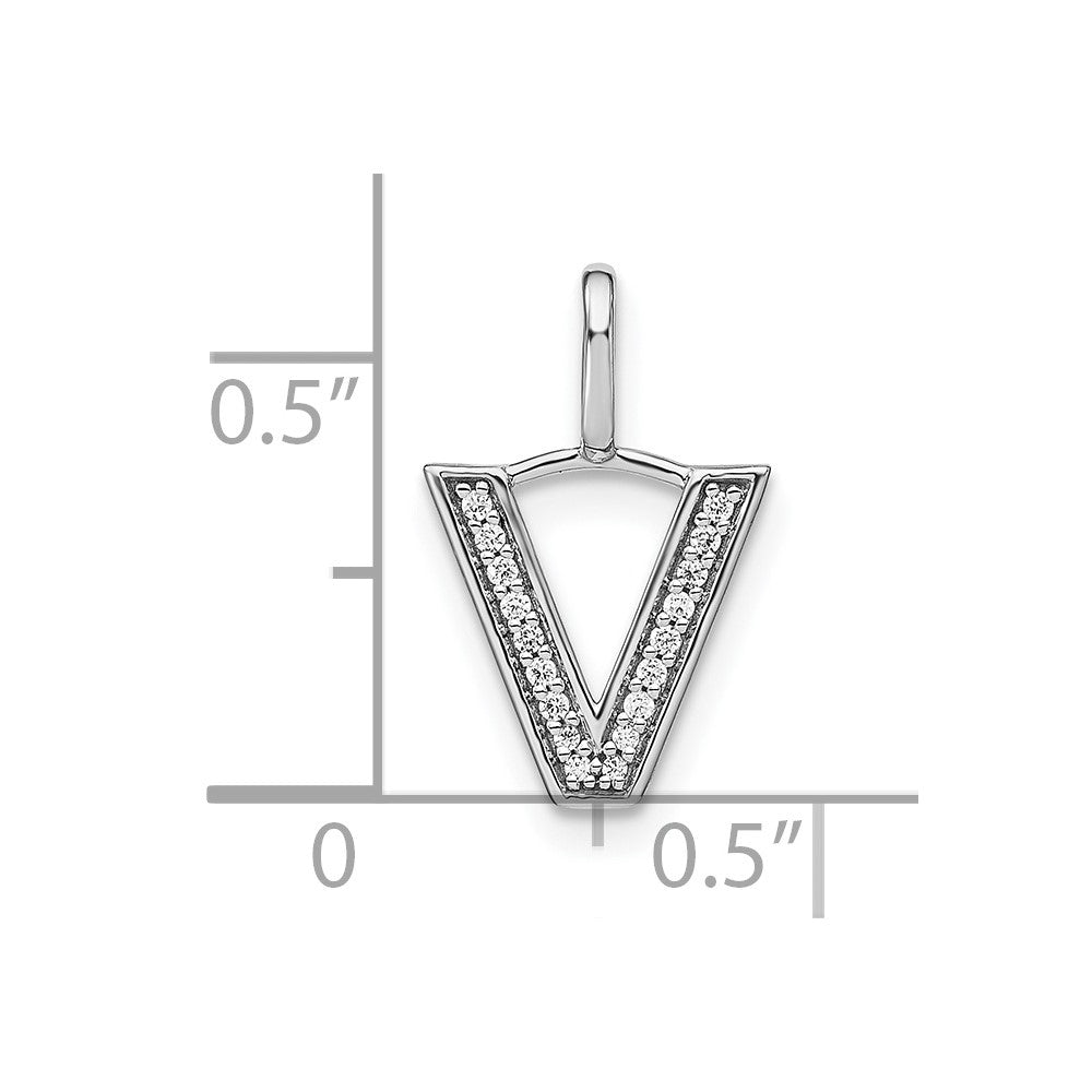 14K White Gold Diamond Lower Case Letter V Initial Pendant