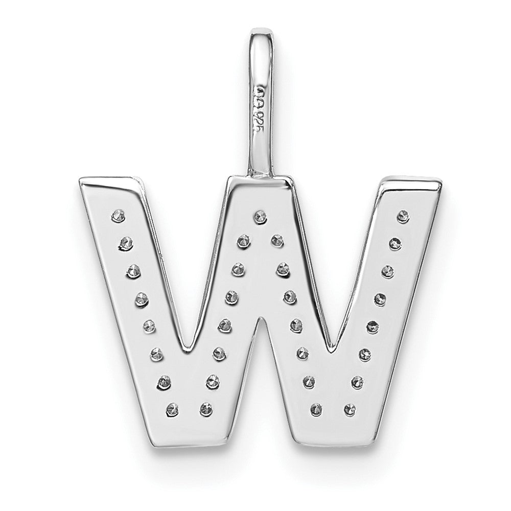 14K White Gold Diamond Lower Case Letter W Initial Pendant