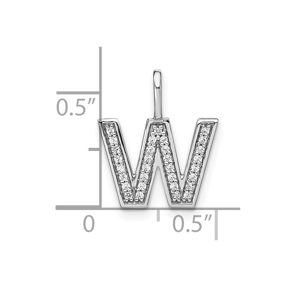 14K White Gold Diamond Lower Case Letter W Initial Pendant