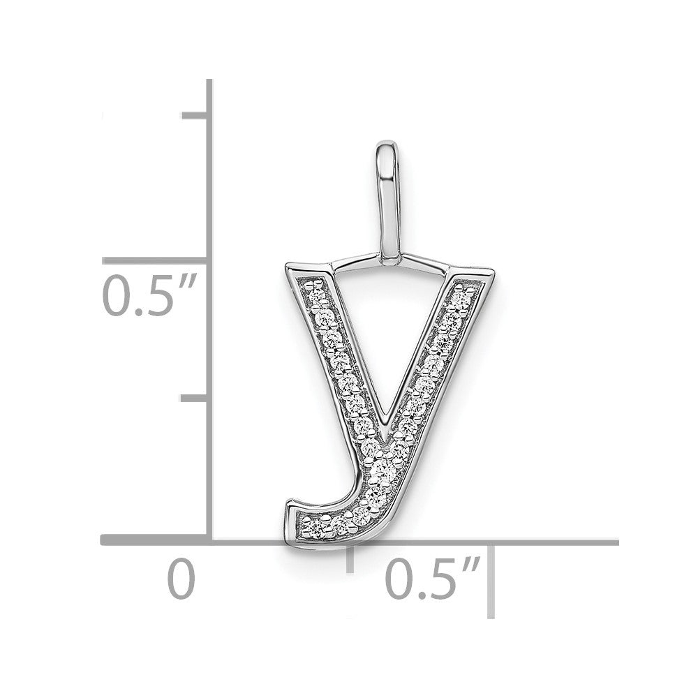 14K White Gold Diamond Lower Case Letter Y Initial Pendant