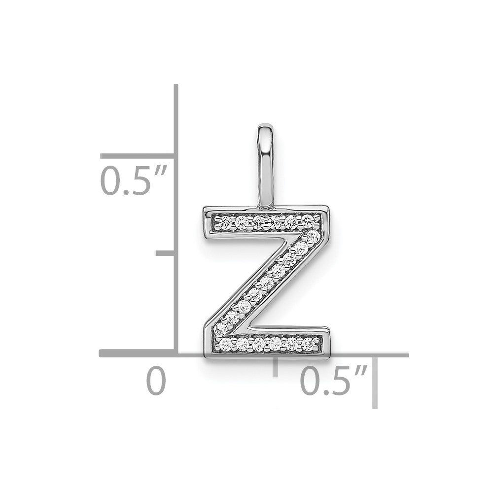 14K White Gold Diamond Lower Case Letter Z Initial Pendant