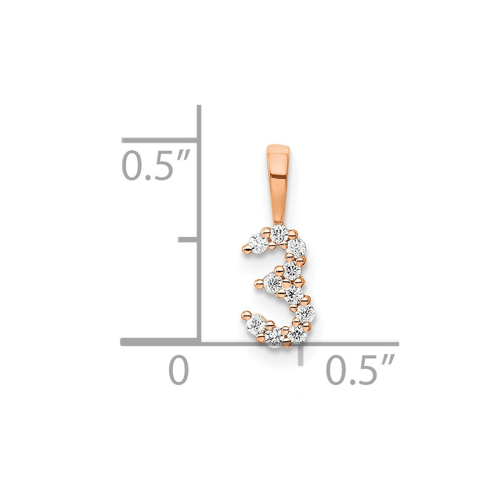 14k Rose Gold Diamond Number 3 Pendant