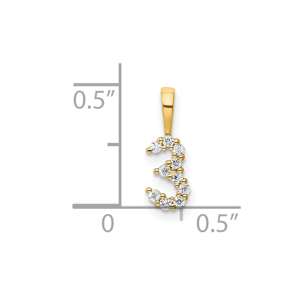 14K Diamond Number 3 Pendant