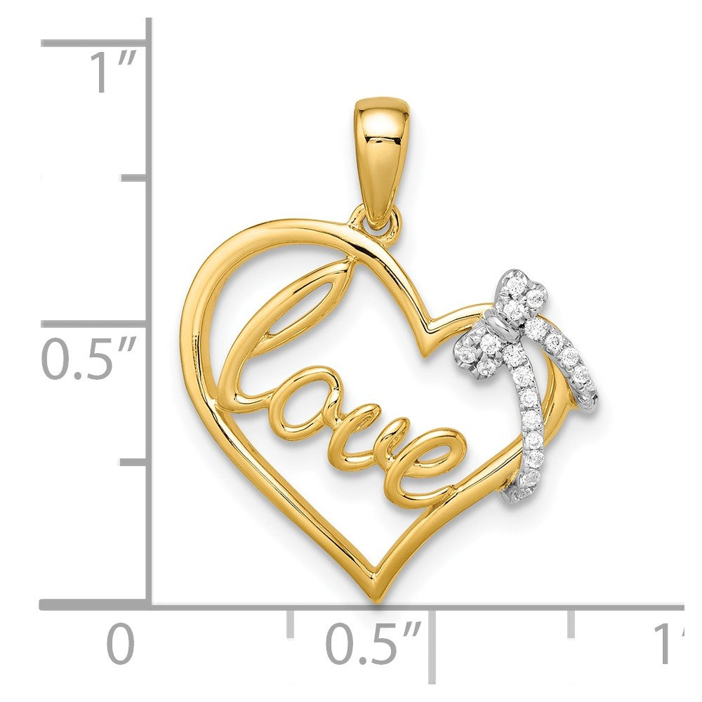 14k Two-tone Polished Heart with Bow Diamond Pendant