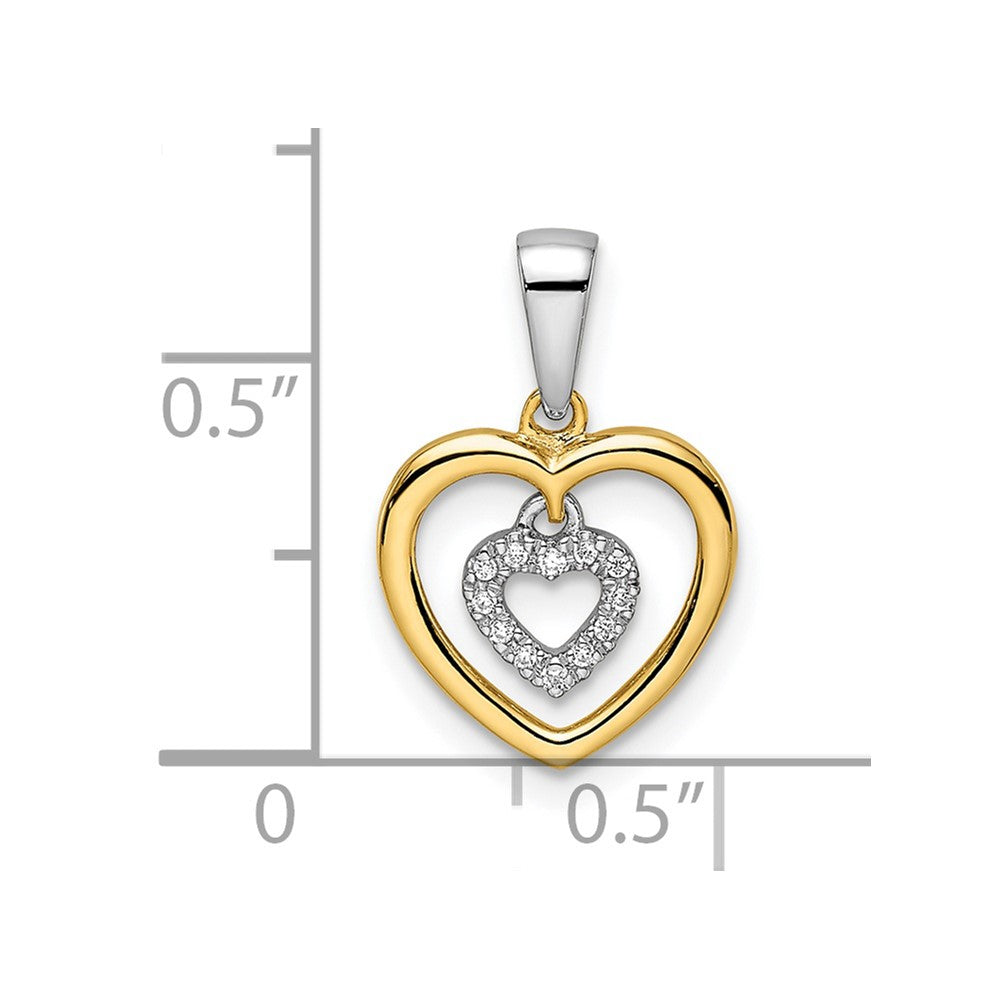 14k Two-tone Heart Dangle Diamond Pendant