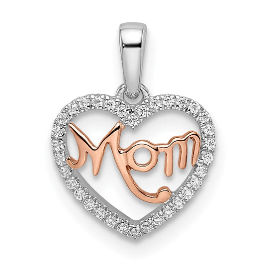 14k Two-tone Diamond White and Rose Mom Heart Pendant
